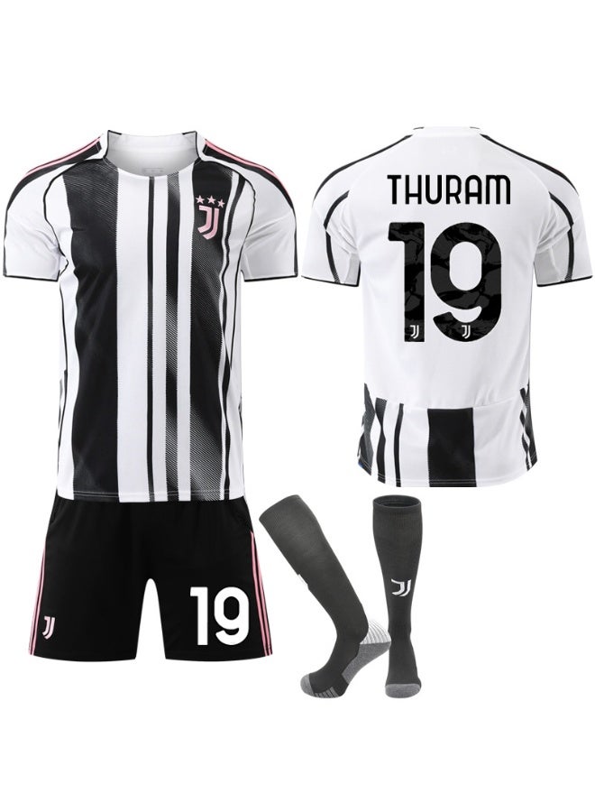 Juventus 2025-2026 Juventus home football uniform #19 THURAM football jersey shorts socks set children's size and adult size gifts for fans and friends - Image 1